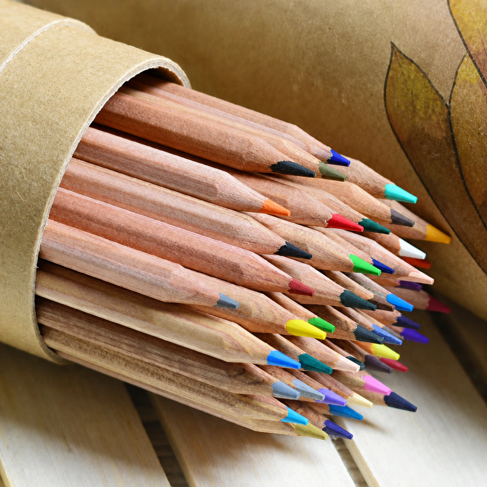 Natural pencils in a kraft tube; product and finish reference