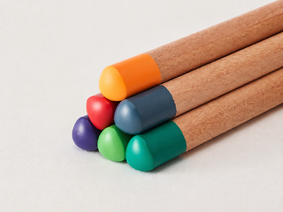 Natural barrels, colored ends; product and finish reference