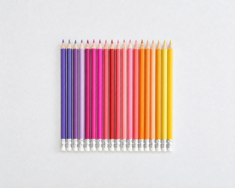 Warm colors with erasers; product and finish reference